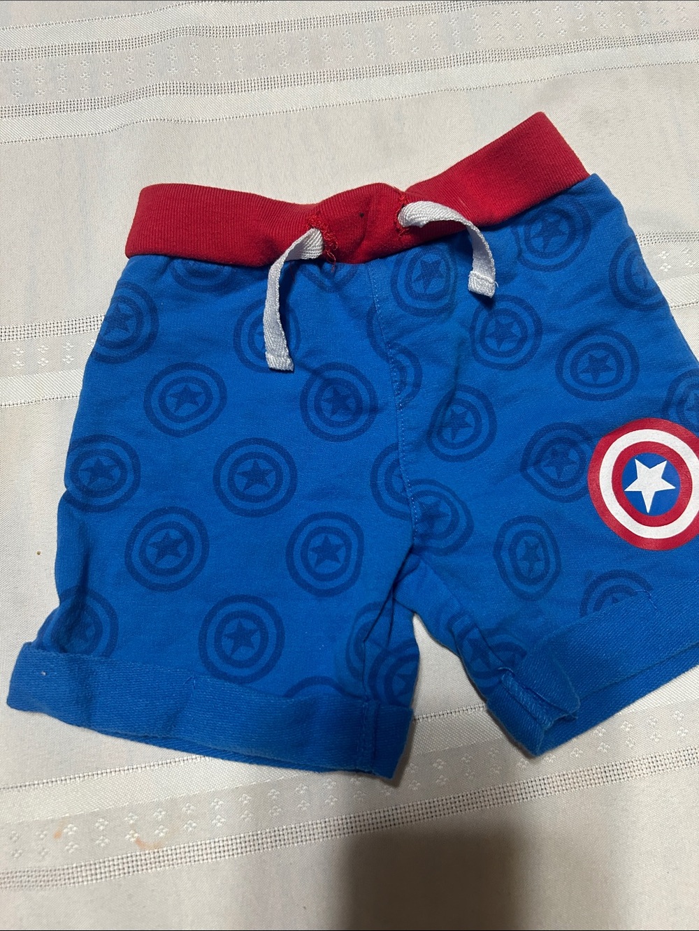 Marvel Blue Captain America Shield Shorts with Red Waistband